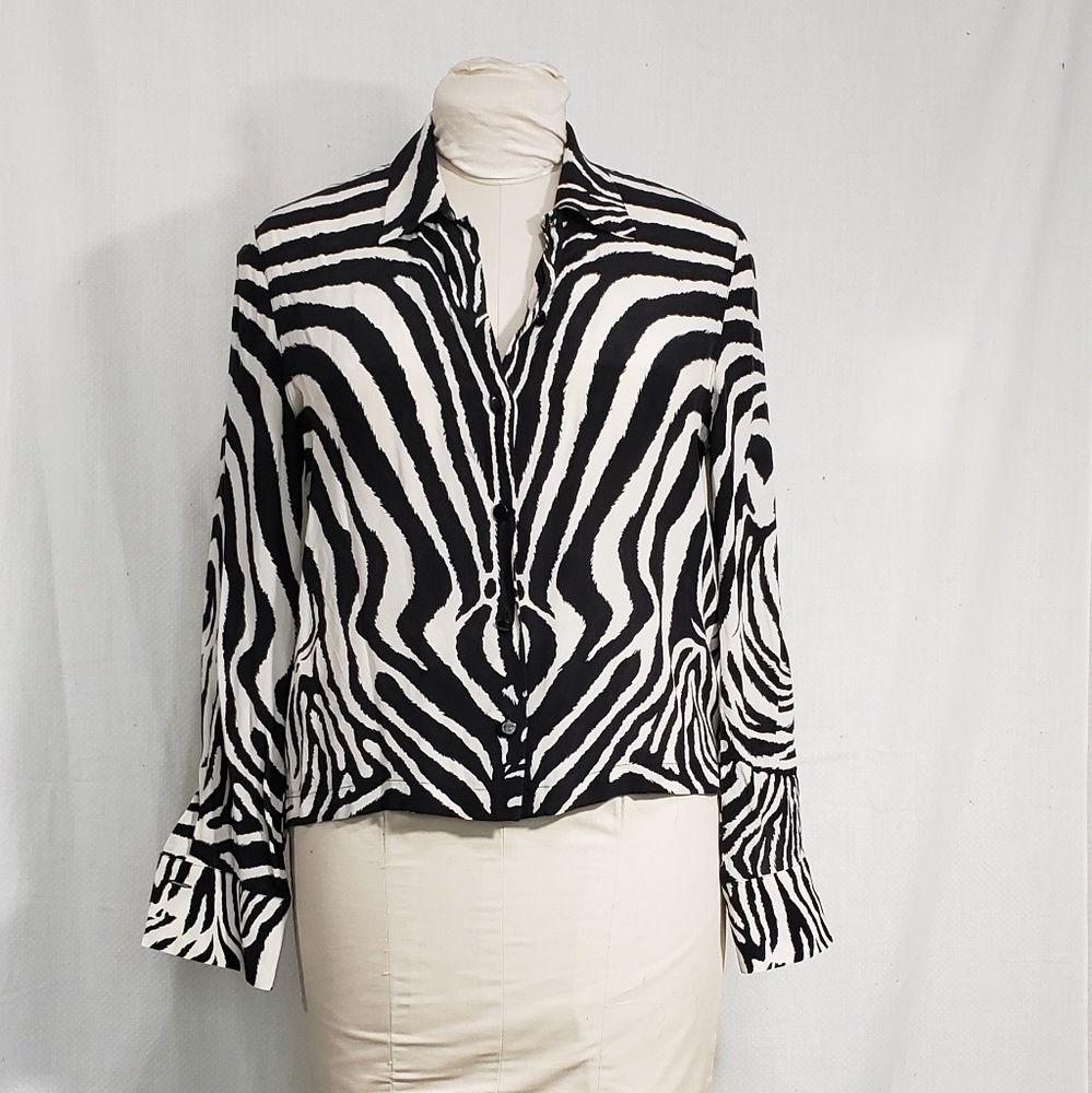 Laurel Escada 36 (US 6) Zebra Stripe silk blouse